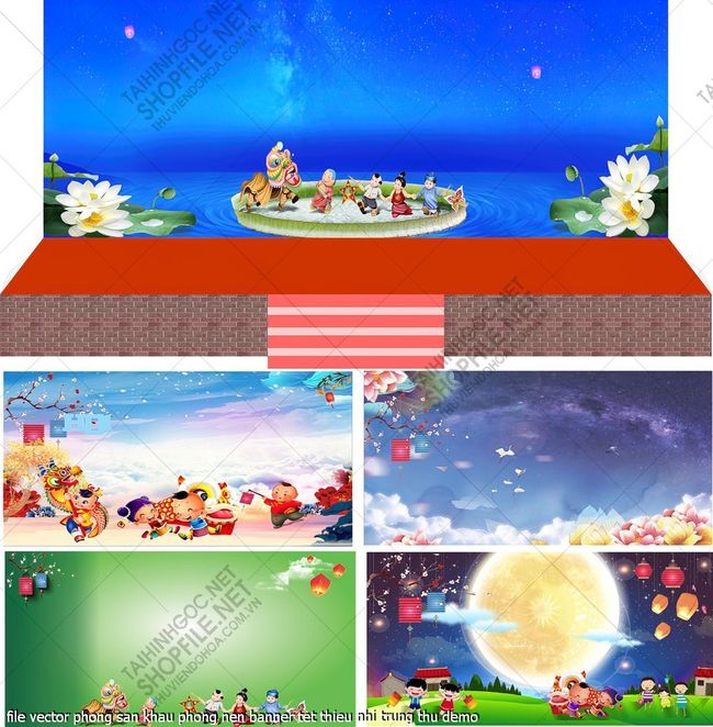 file vector phong san khau phong nen banner tet thieu nhi trung thu